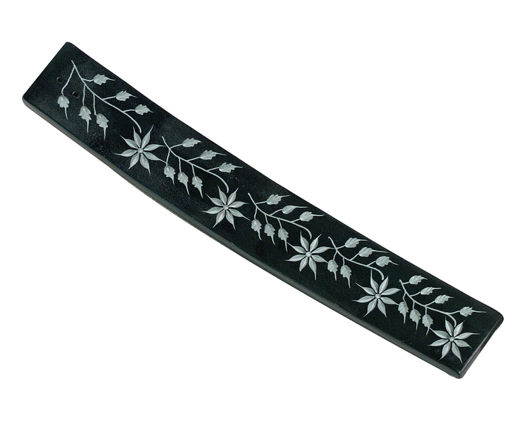 Black Flower Carved Incense Holder - Soapstone