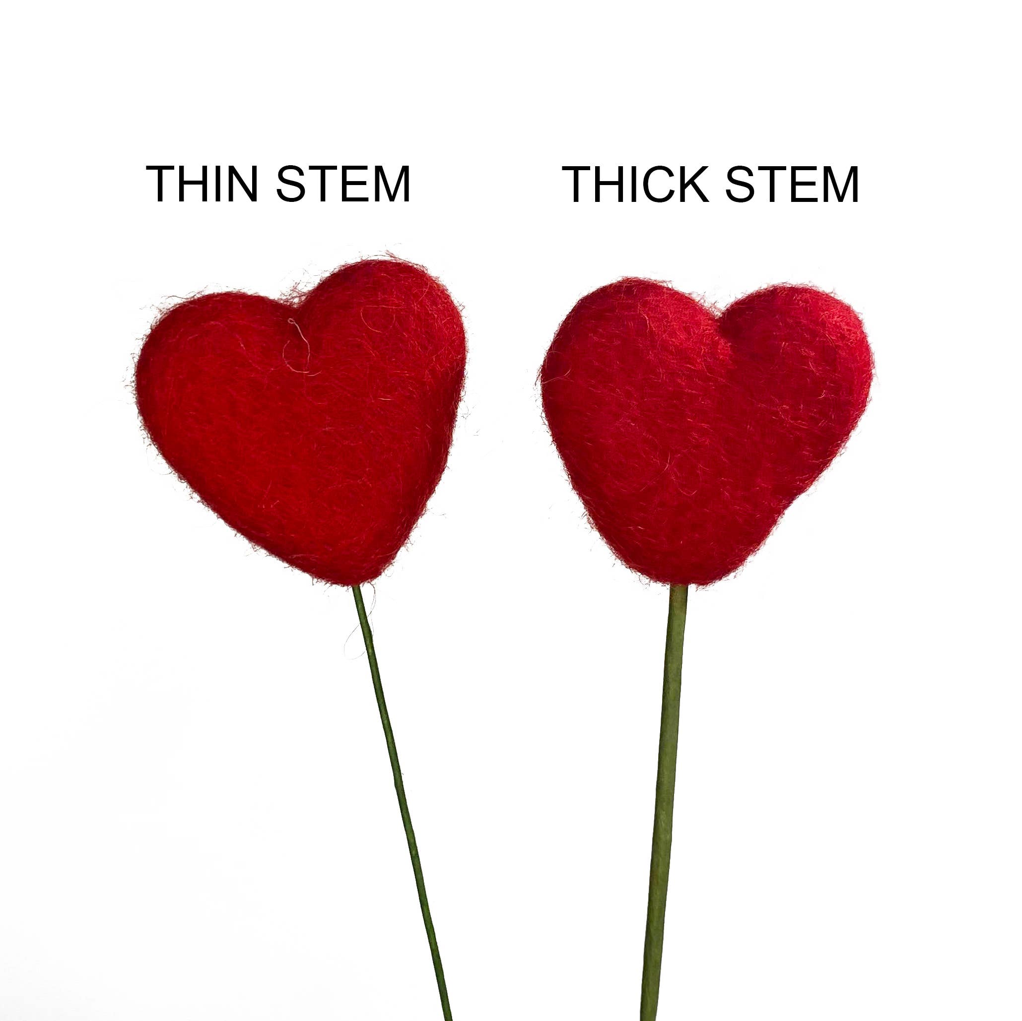 Felt Heart Stem Singles Red Hot