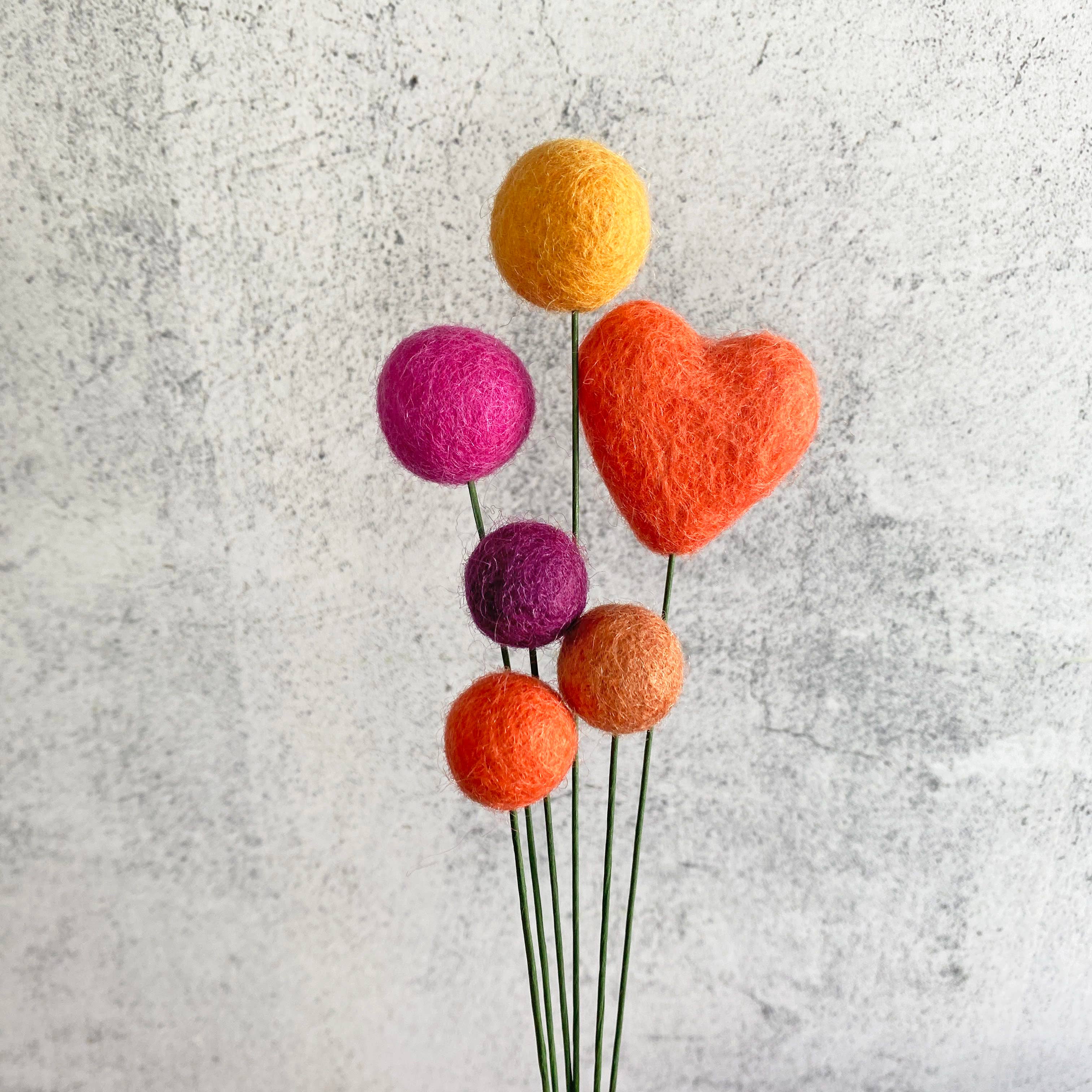 Set of 6 Felt Heart Ball Bouquet Tulip Fields