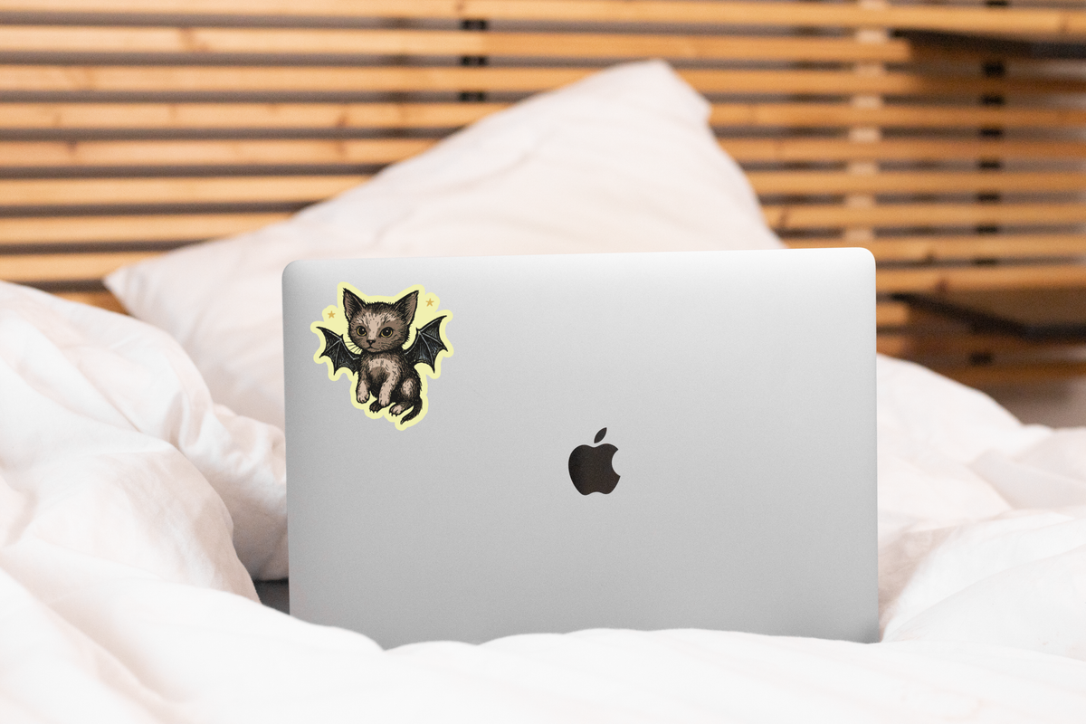 Bat Cat Sticker - kitten, kitty, halloween, spooky, fall