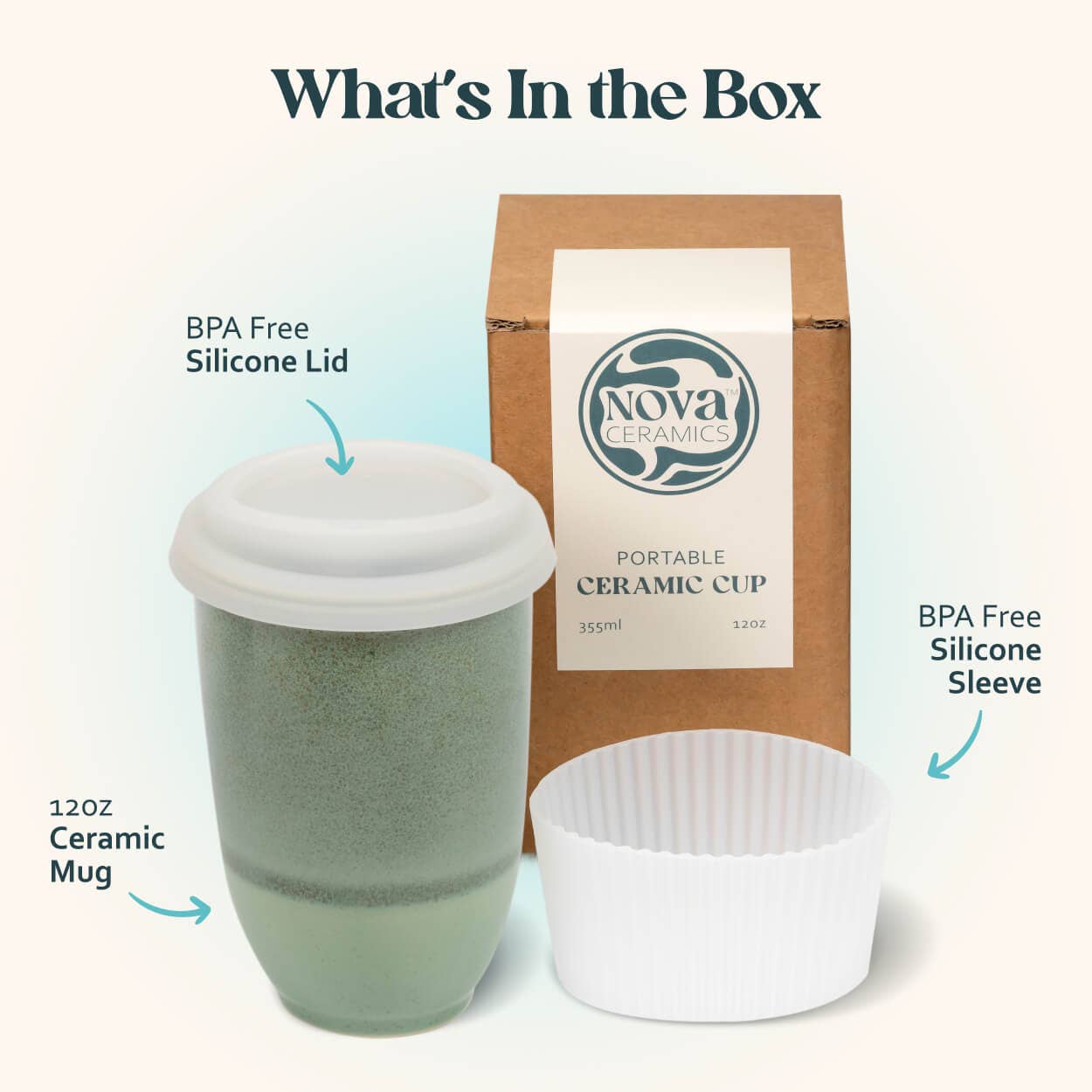 Emerald 12oz Ceramic Travel Mug – Reusable & Stylish