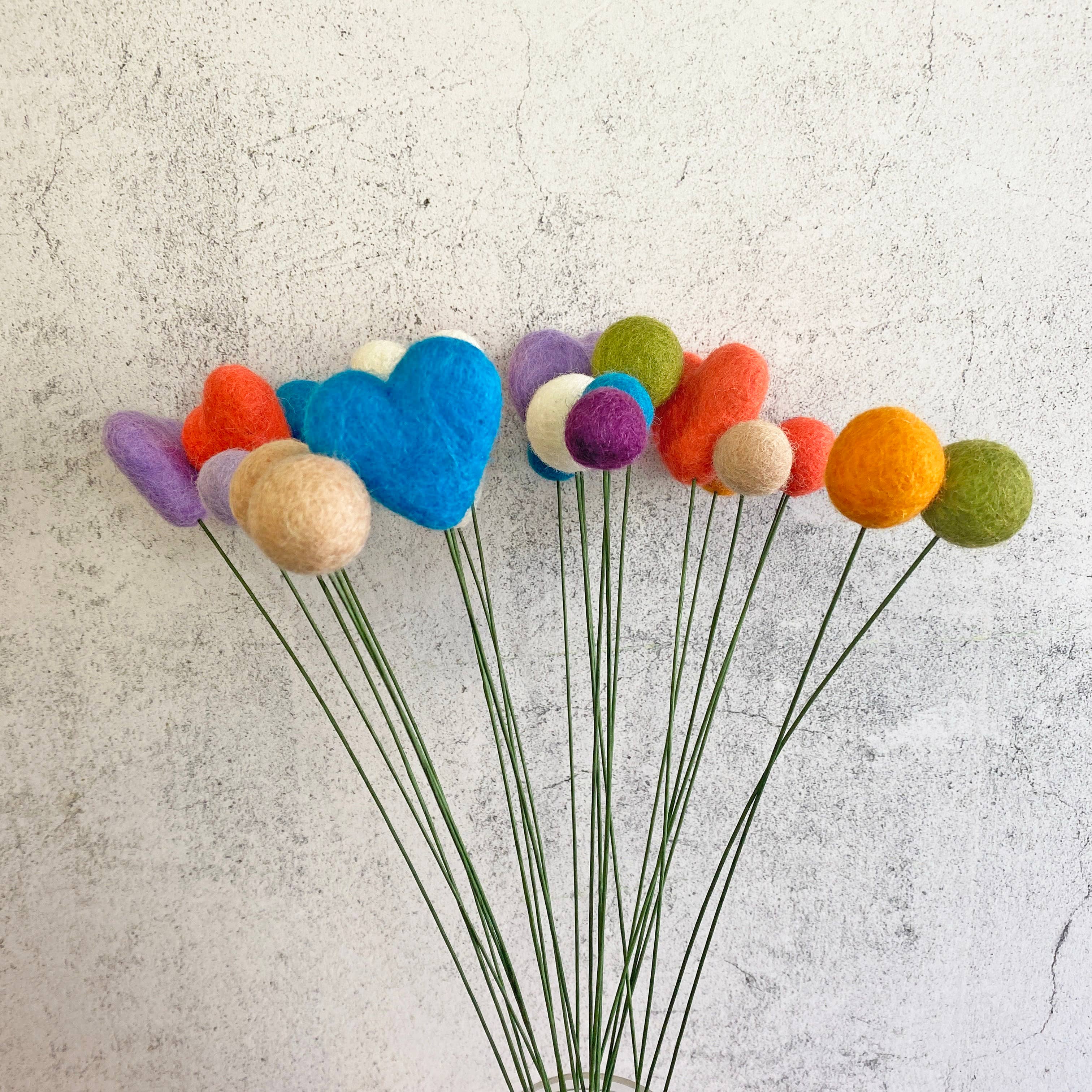 Set of 6 Felt Heart Ball Bouquet Spring Floral