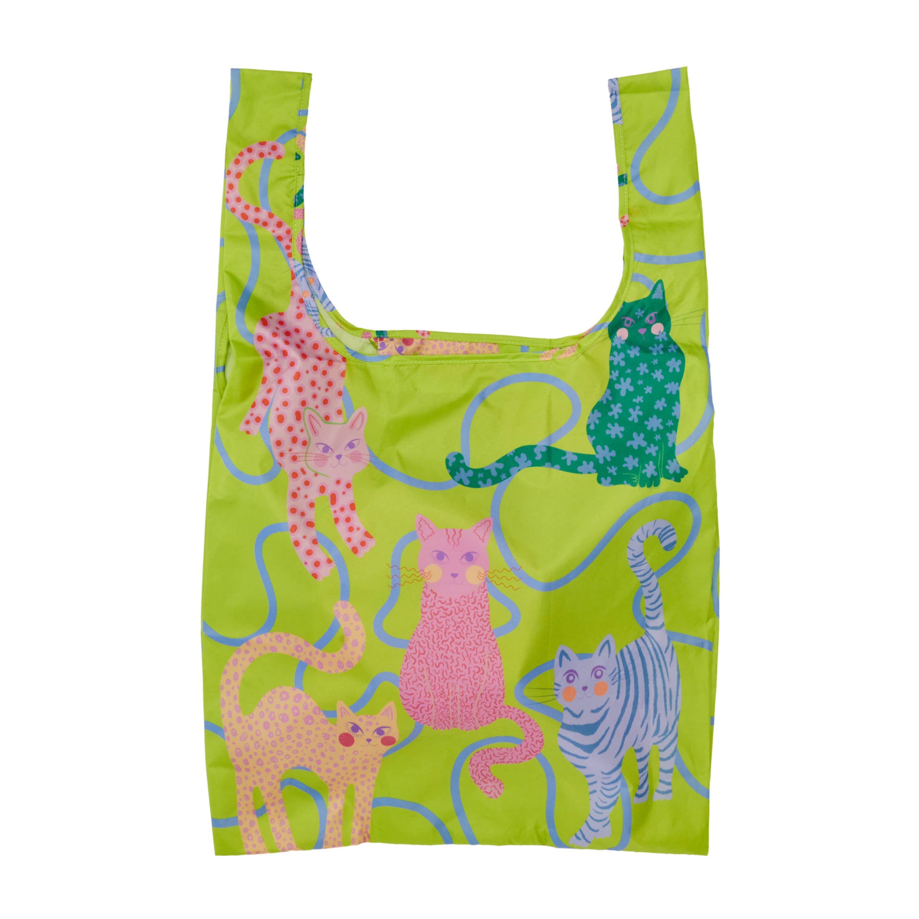 New Print! Fuchsia Arty Cats Eco-Friendly Reusable Bag