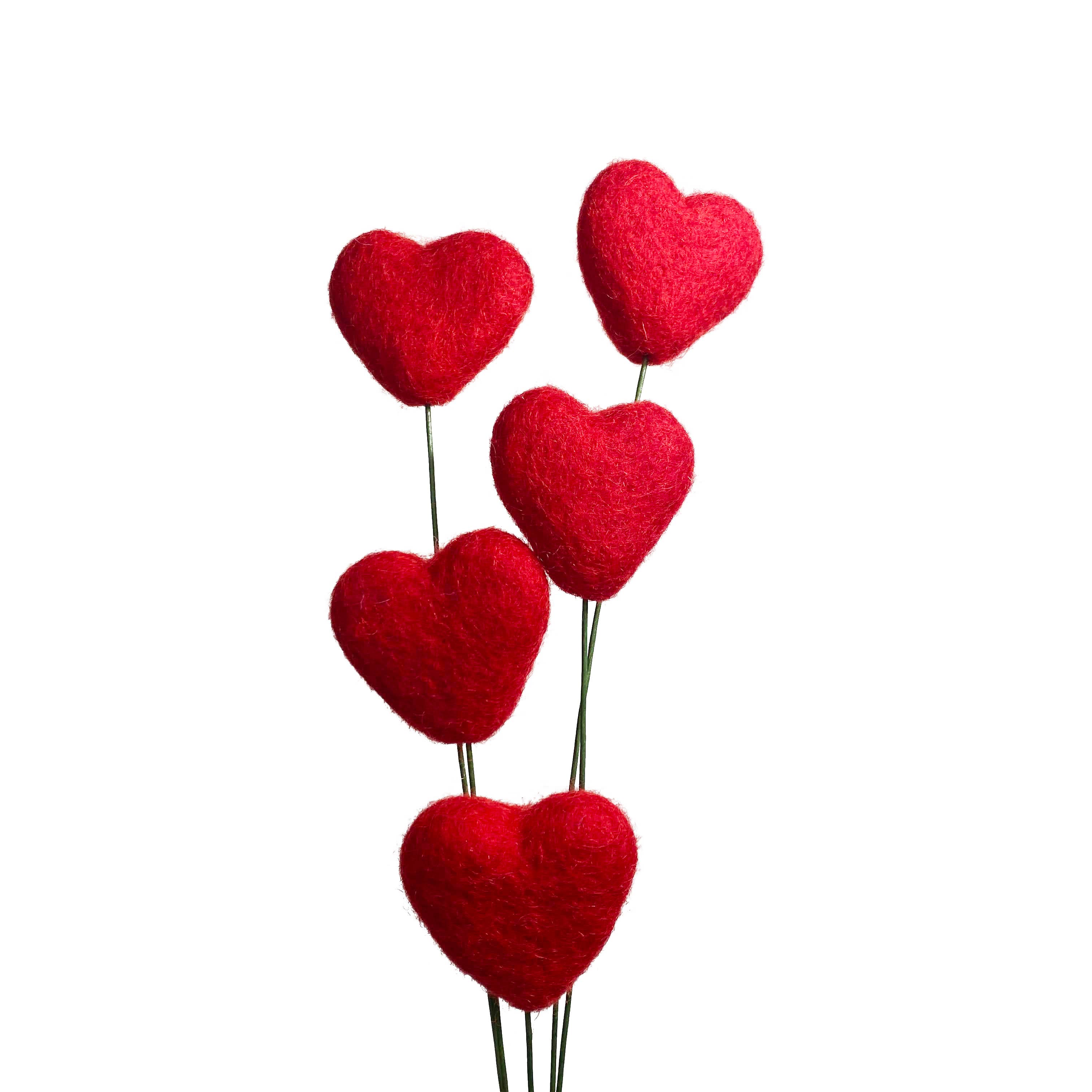 Felt Heart Stem Singles Red Hot