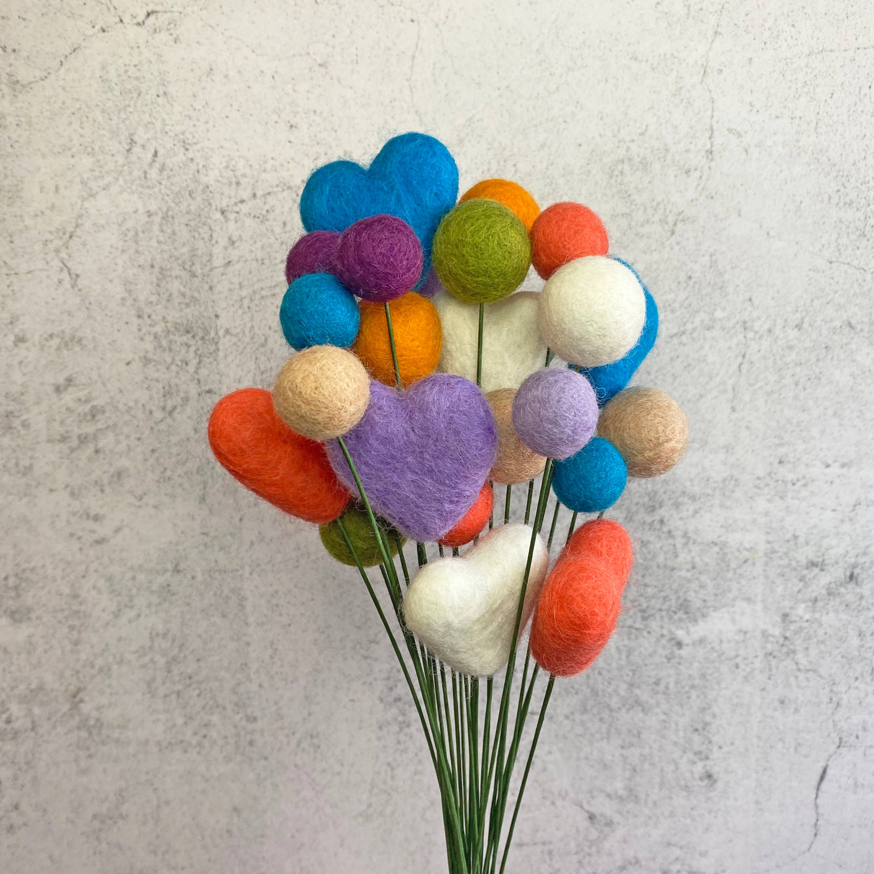 Set of 6 Felt Heart Ball Bouquet Spring Floral