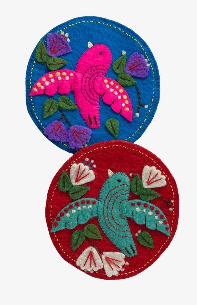 Colorful Hand Crafted Bird & Flower Design Felt Trivet