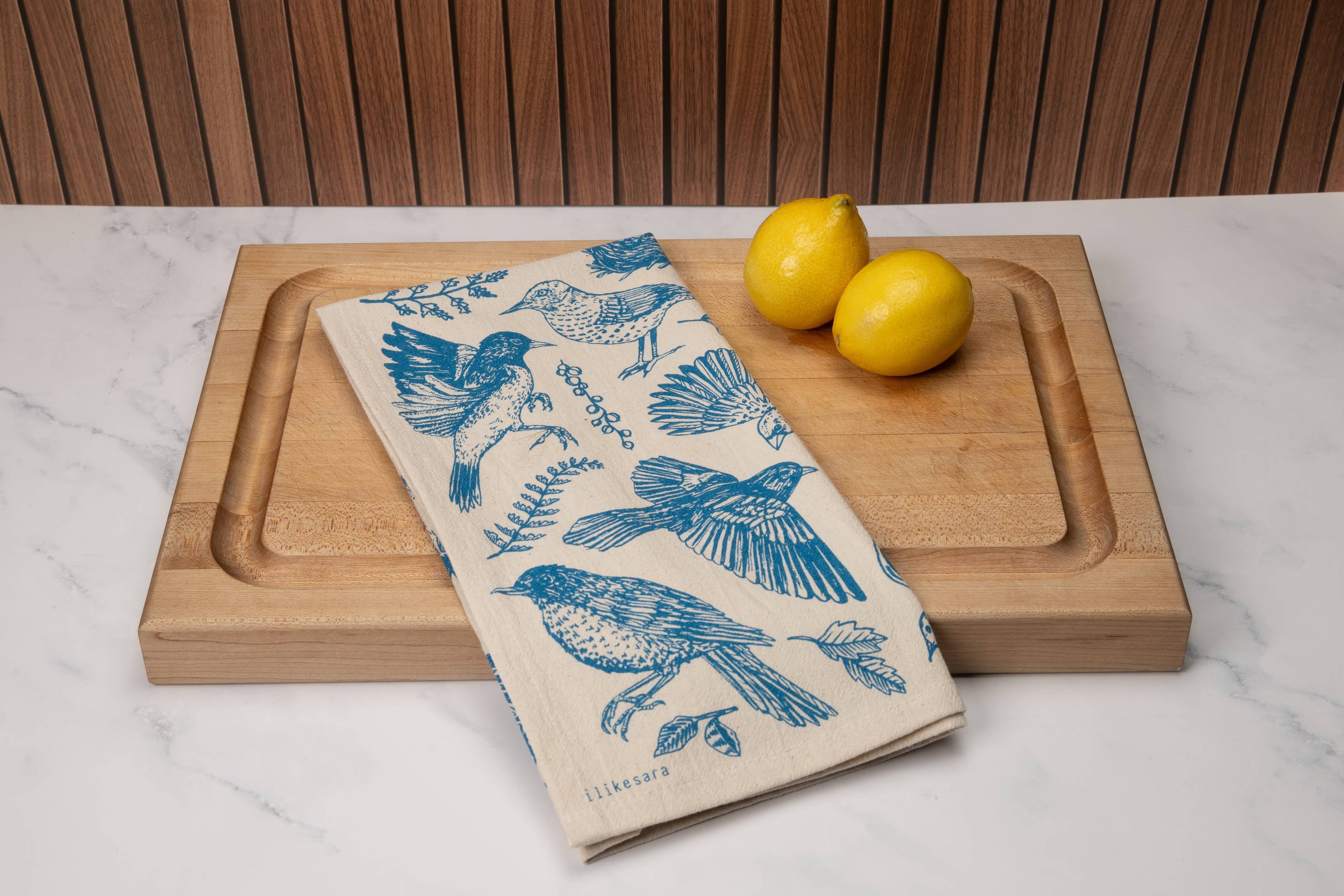 Tea towel | blue birds - cotton flour sack kitchen dish cloth