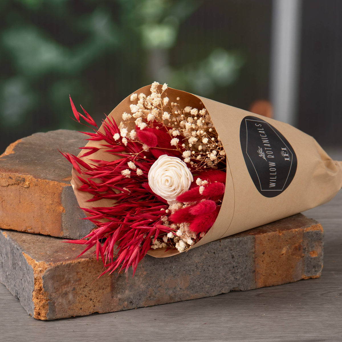 Red & White Mixed Dried Flower Bouquet