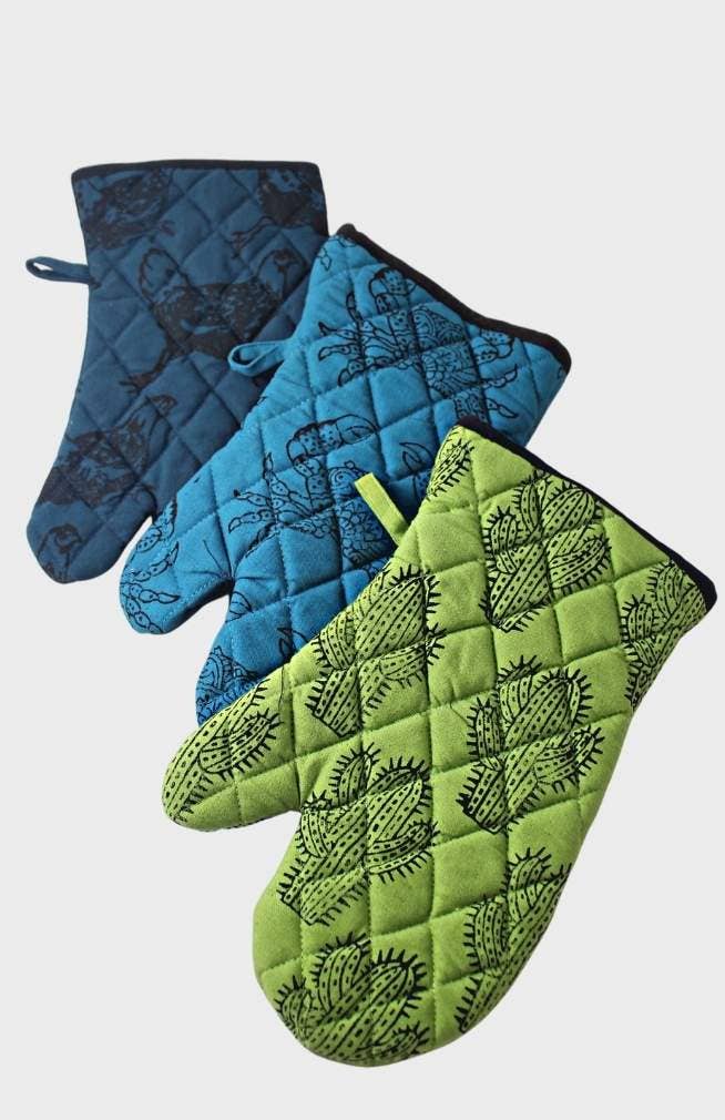 Hand Block-Printed Cotton Oven Mitt- Large, Padded