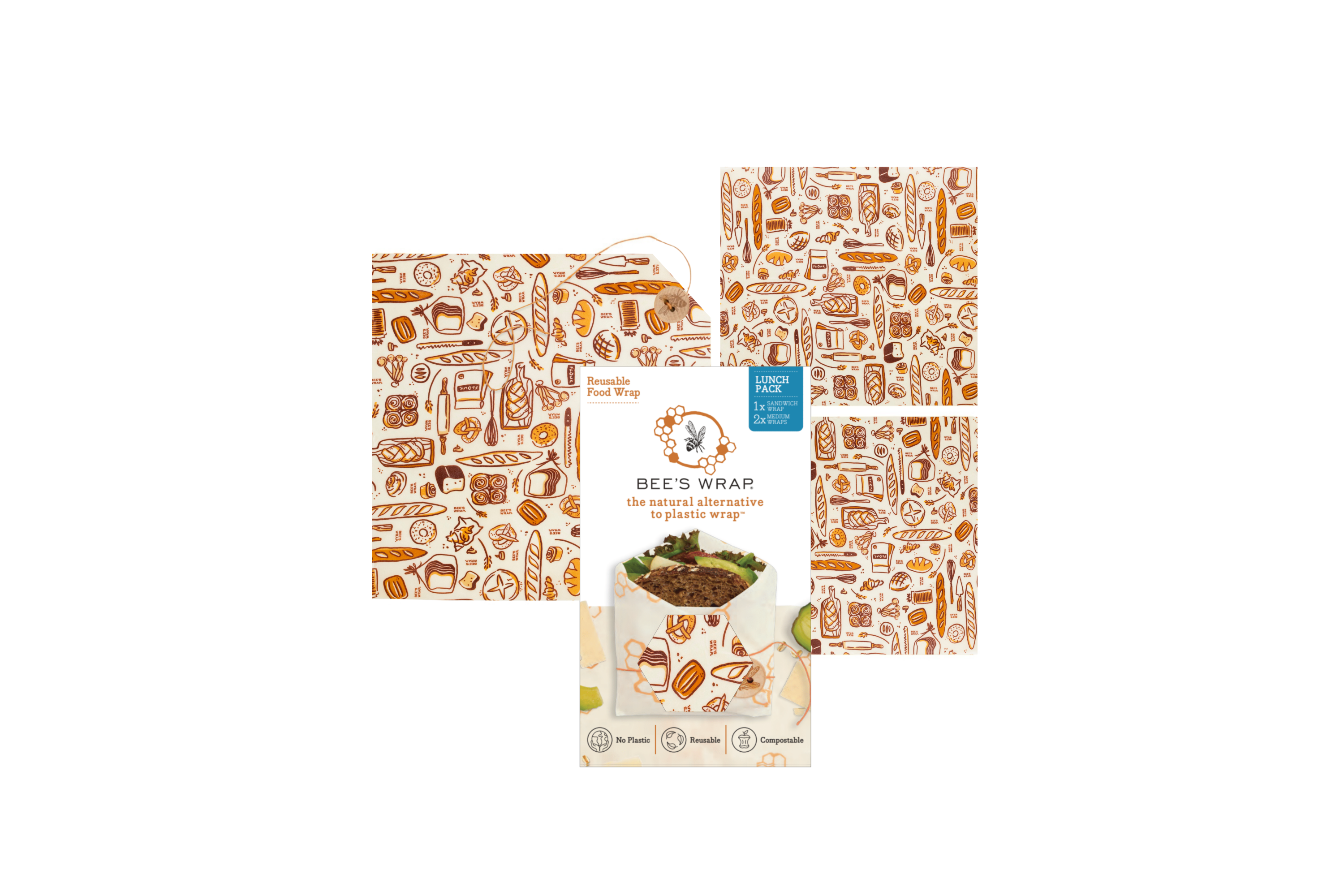 Bees Wrap Reusable Beeswax Wraps Lunch 3 Pack - Bakery Lane