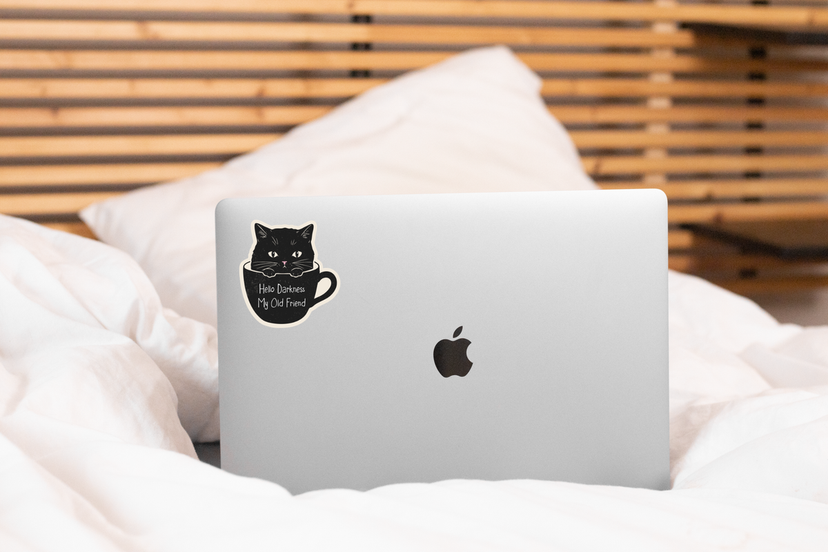 Hello Darkness My Old Friend Sticker - cat, coffee, kitten