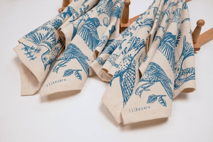 Tea towel | blue birds - cotton flour sack kitchen dish cloth