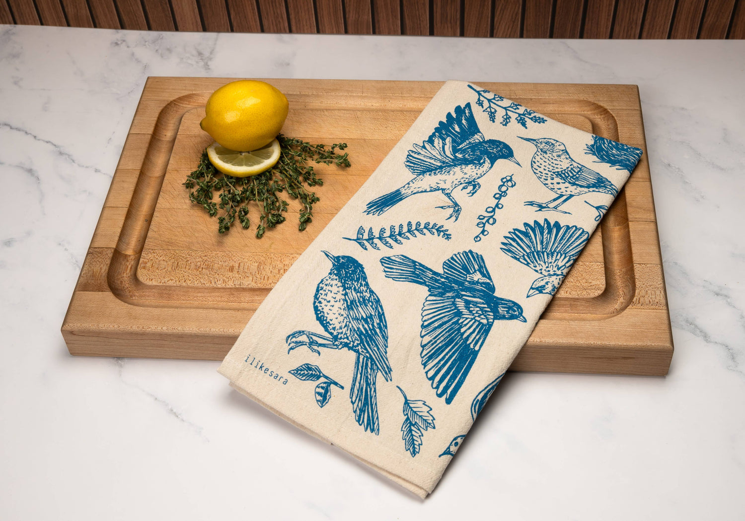 Tea towel | blue birds - cotton flour sack kitchen dish cloth
