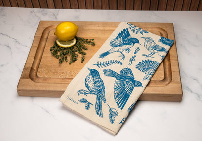 Tea towel | blue birds - cotton flour sack kitchen dish cloth