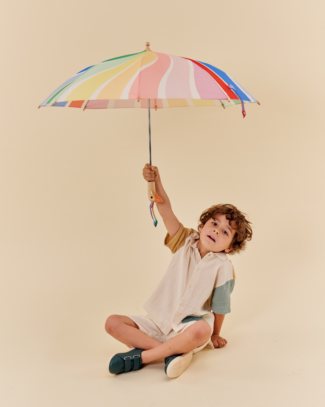 Limited Meri Meri Rainbow Stripes Kids Duck Umbrella