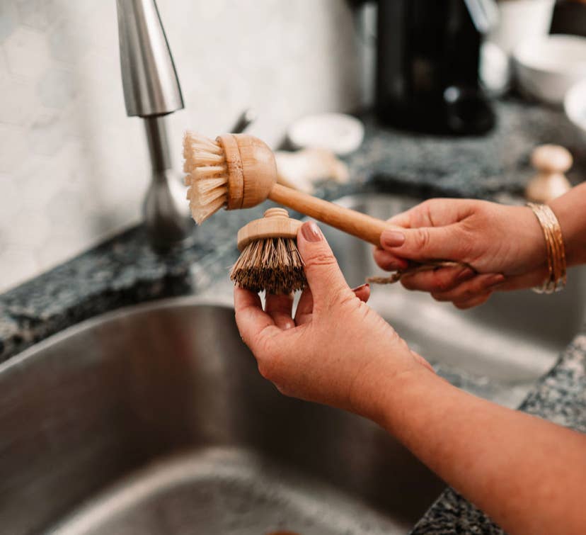 Bamboo Long Handle Dish Brush with replaceable head