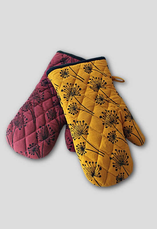 Hand Block-Printed Cotton Oven Mitt- Large, Padded