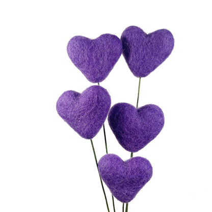 Felt Heart Stem Singles Purple