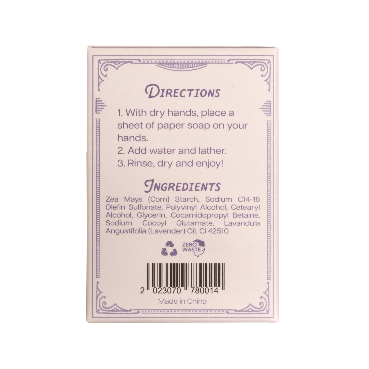 Paper Soap – Lavender Scent, Travel Size, 50 Sheets