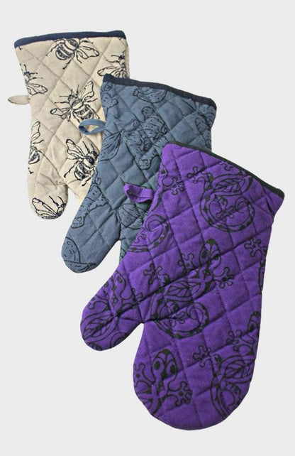 Hand Block-Printed Cotton Oven Mitt- Large, Padded