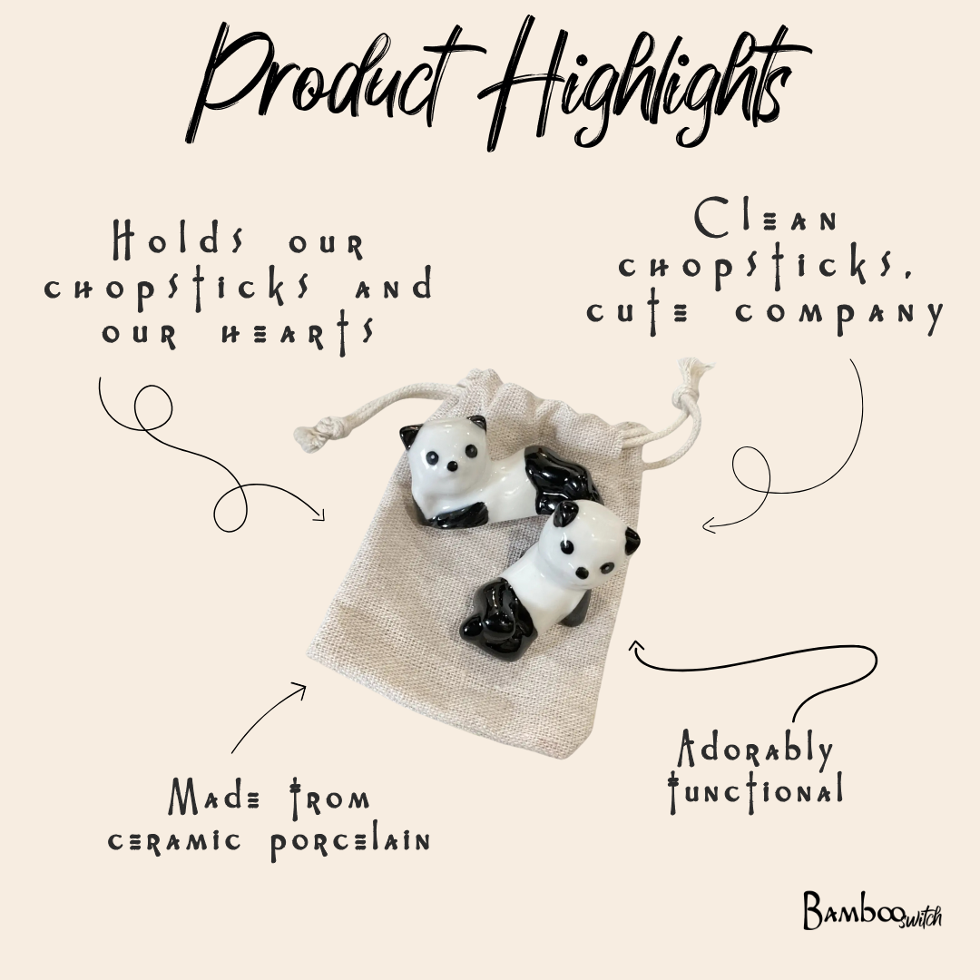 2x Ceramic Porcelain Panda Chopstick Rest | Sushi Bestseller