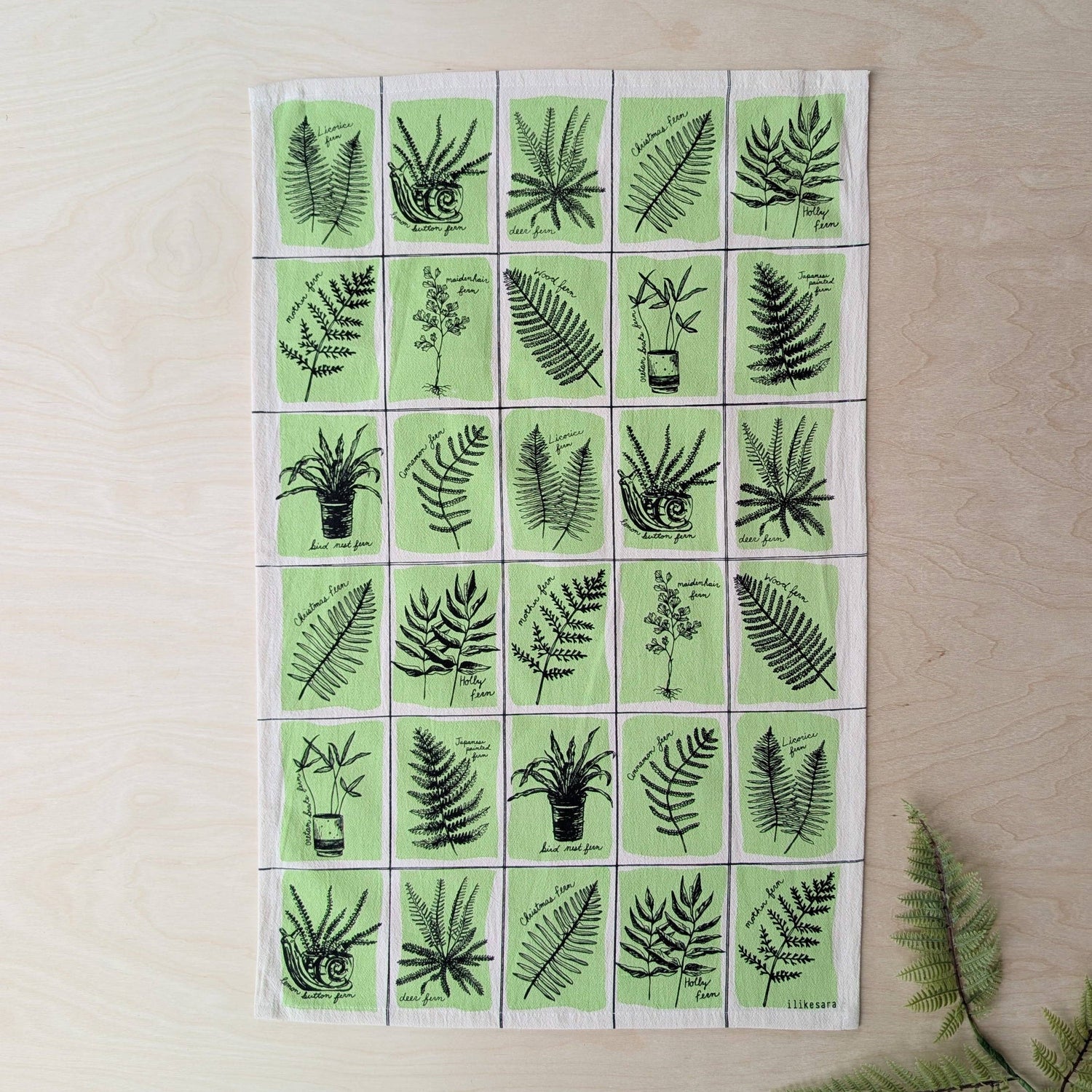 Tea towel | fern specimens - cotton flour sack kitchen dish cloth