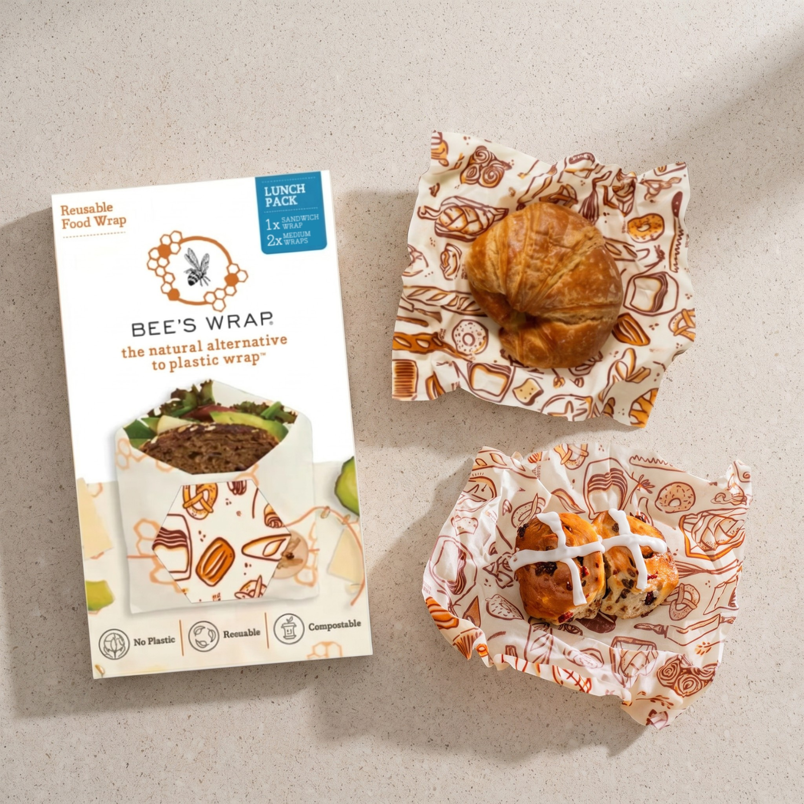 Bees Wrap Reusable Beeswax Wraps Lunch 3 Pack - Bakery Lane