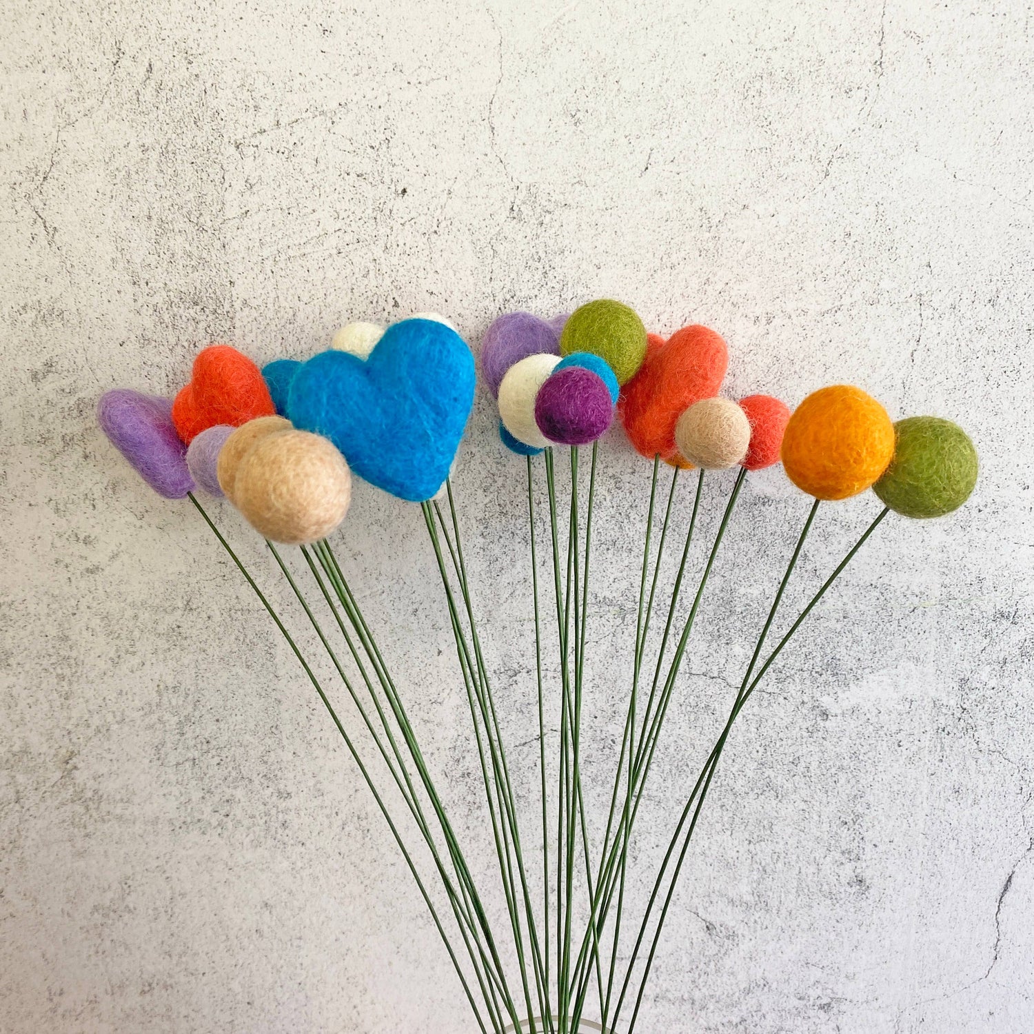Set of 6 Felt Heart Ball Bouquet Spring Floral