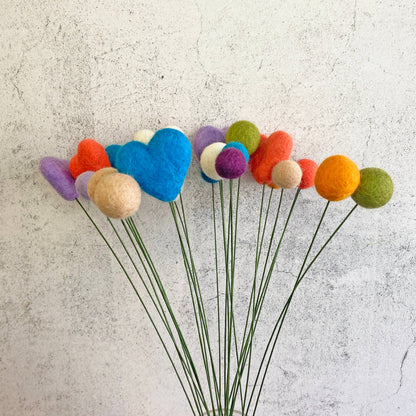 Set of 6 Felt Heart Ball Bouquet Spring Floral