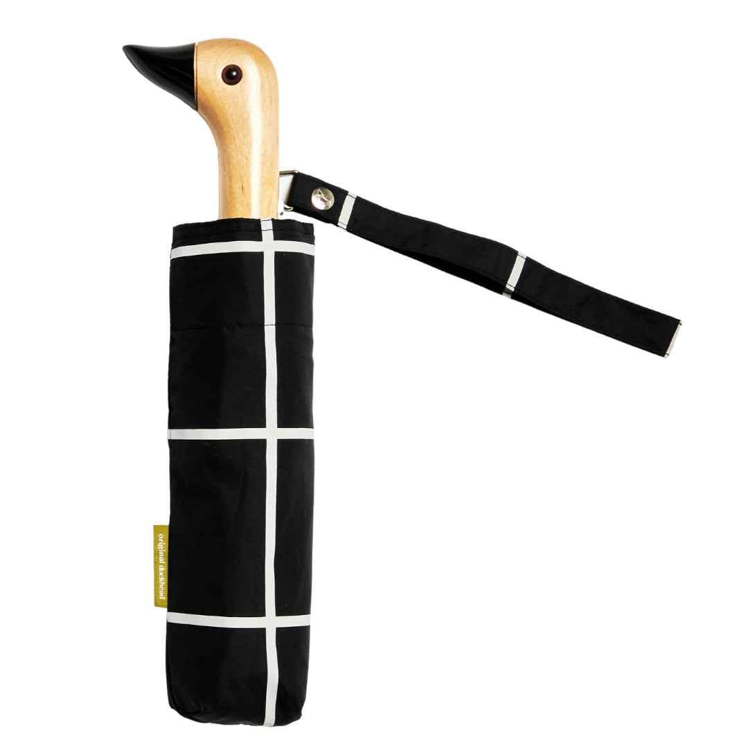 Black Grid Compact Eco-friendly Duck Umbrella