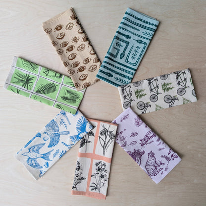 Tea towel | outside cats - purple cotton flour sack kitchen dish cloth