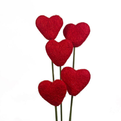Felt Heart Stem Singles Red Hot