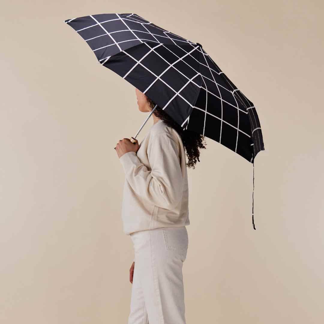 Black Grid Compact Eco-friendly Duck Umbrella