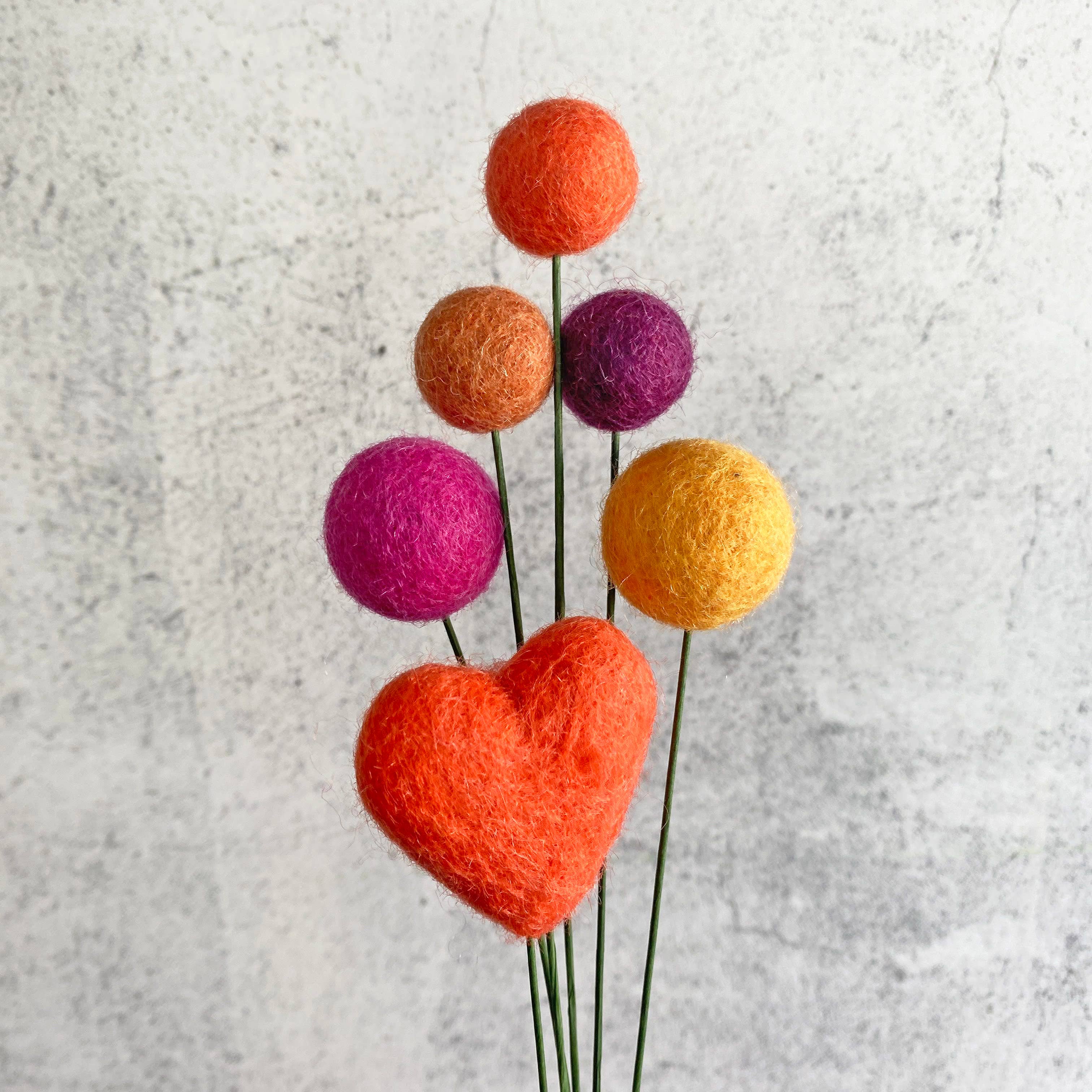 Set of 6 Felt Heart Ball Bouquet Tulip Fields
