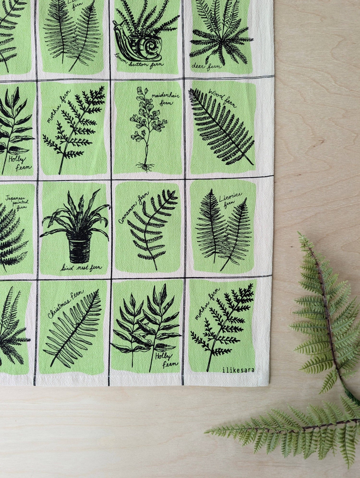 Tea towel | fern specimens - cotton flour sack kitchen dish cloth