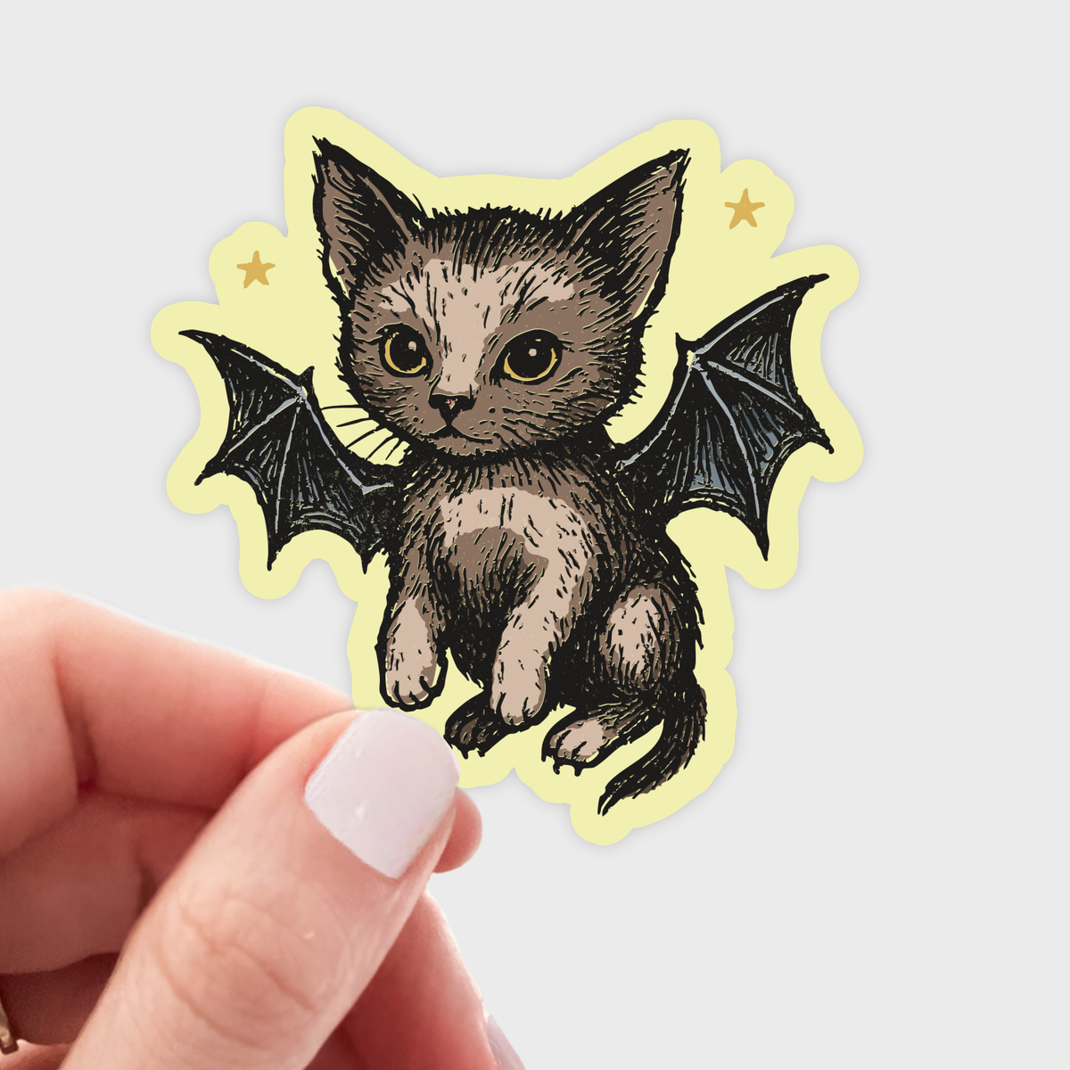 Bat Cat Sticker - kitten, kitty, halloween, spooky, fall