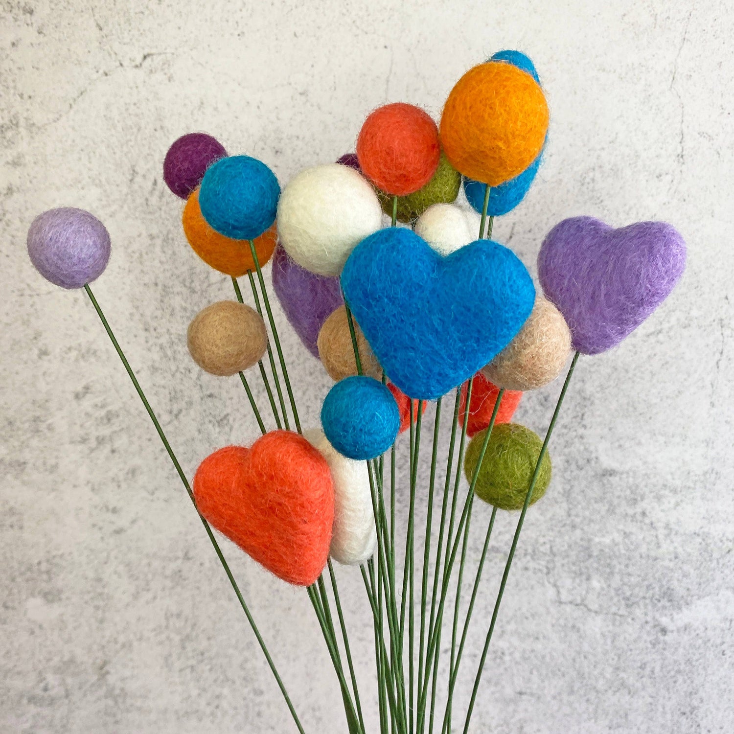 Set of 6 Felt Heart Ball Bouquet Spring Floral
