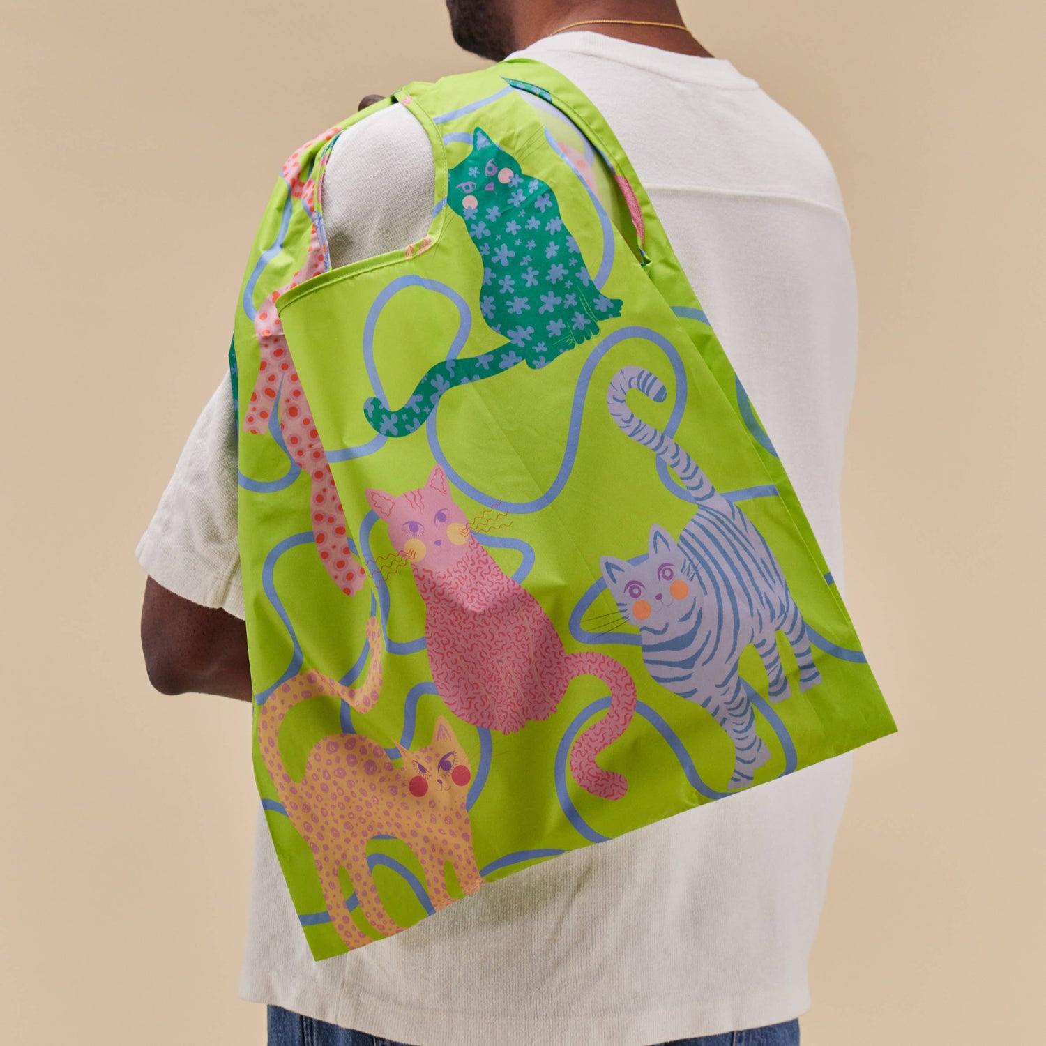 Lime Arty Cats Eco-Friendly Reusable Bag