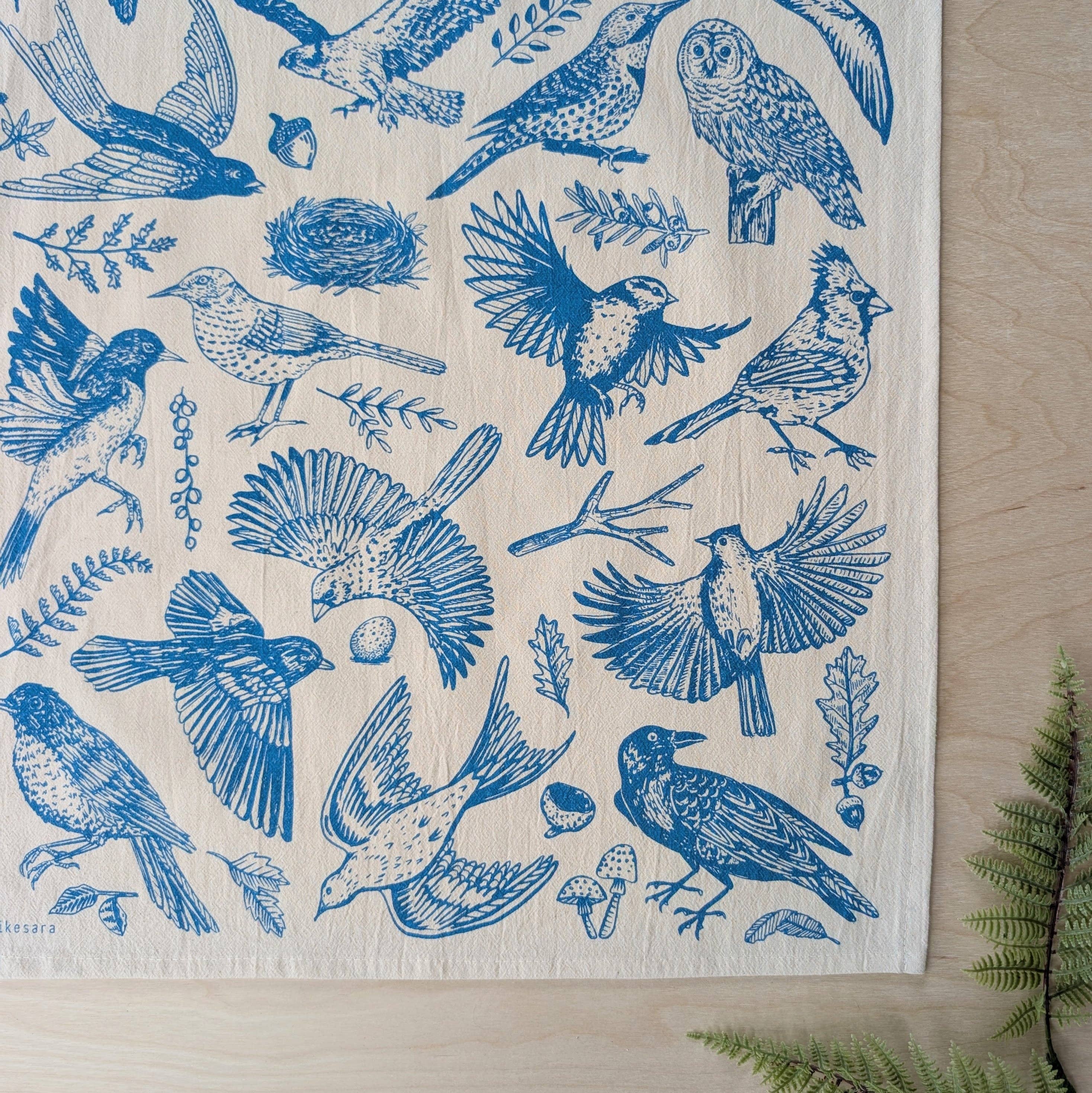 Tea towel | blue birds - cotton flour sack kitchen dish cloth