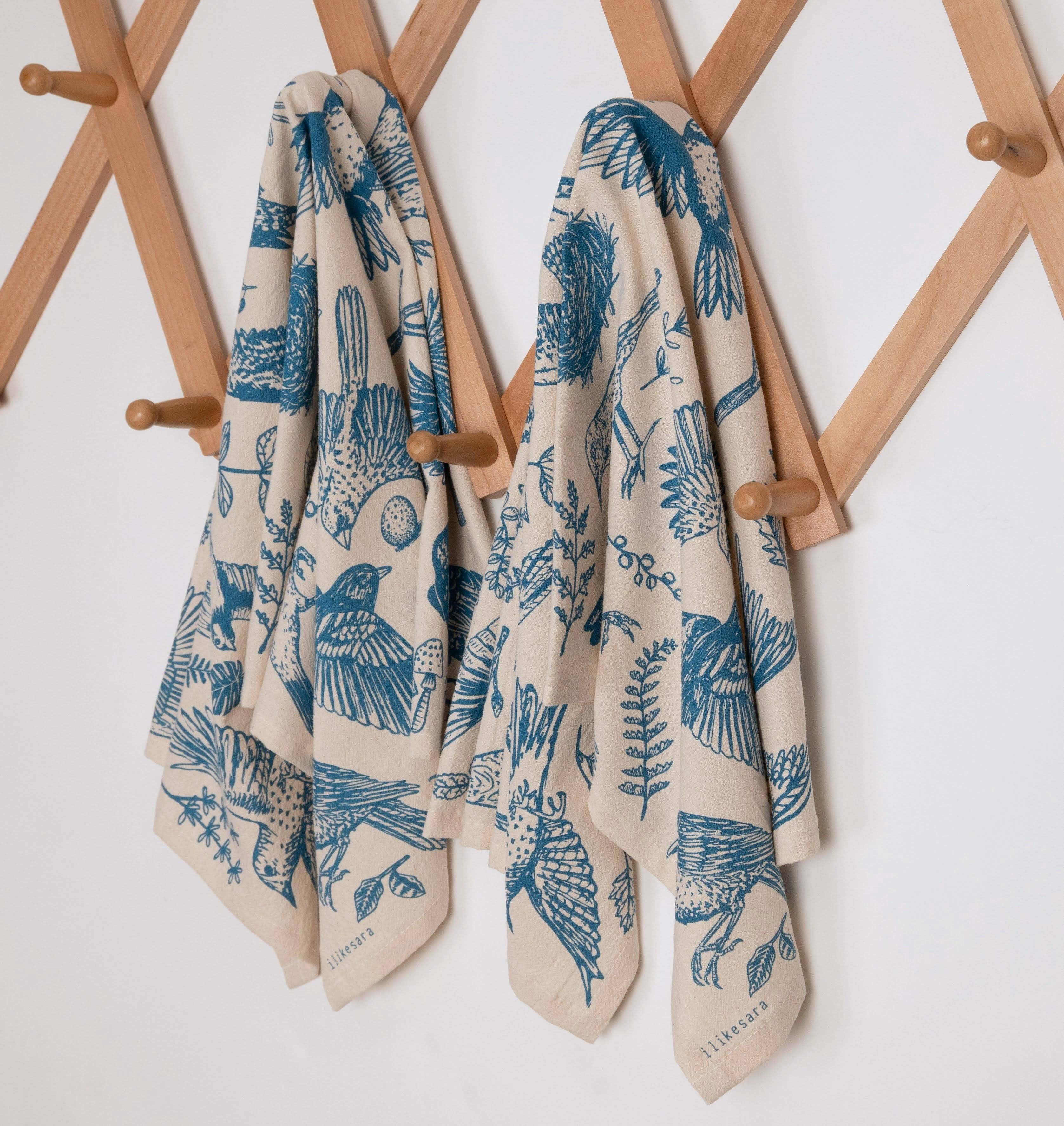 Tea towel | blue birds - cotton flour sack kitchen dish cloth