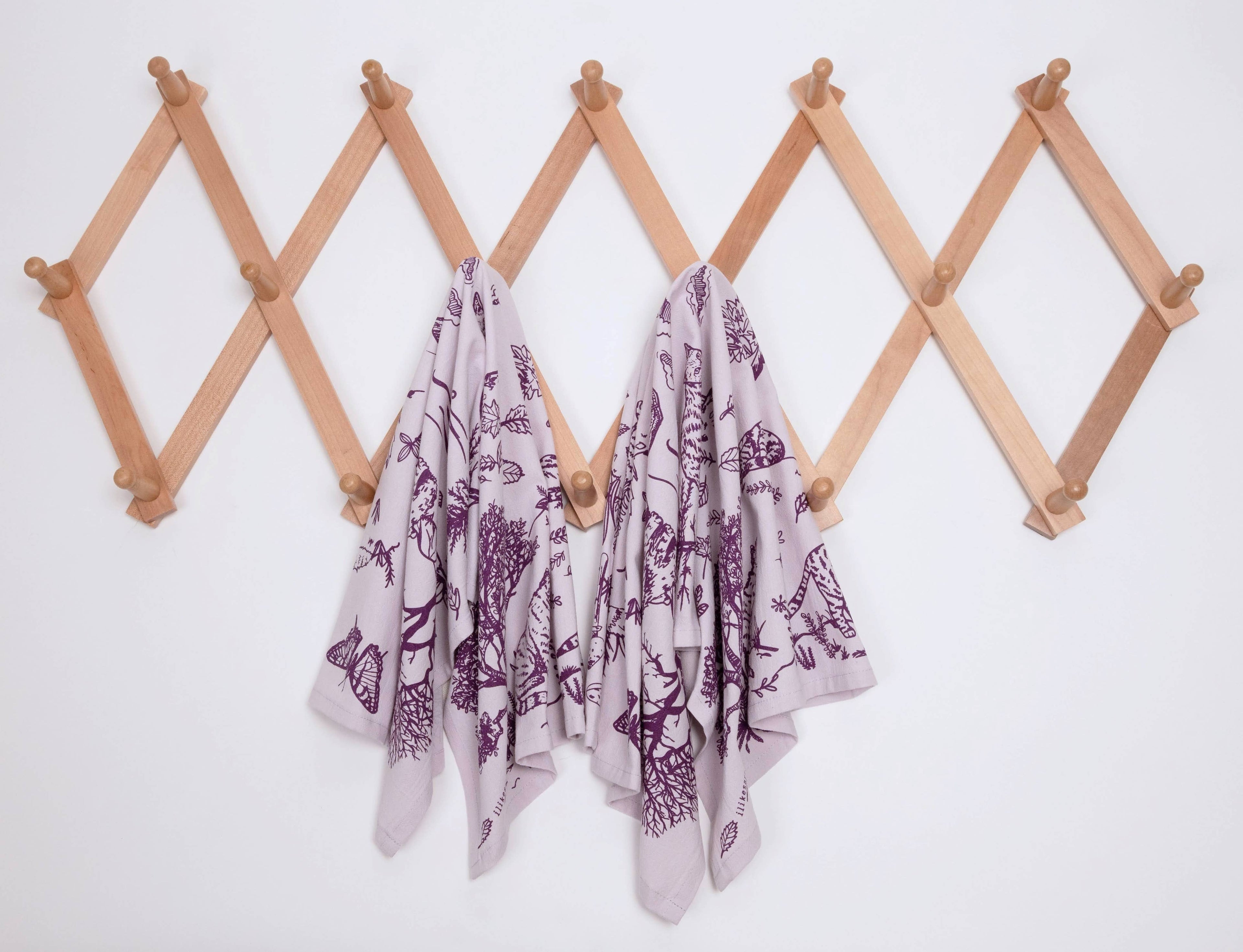 Tea towel | outside cats - purple cotton flour sack kitchen dish cloth