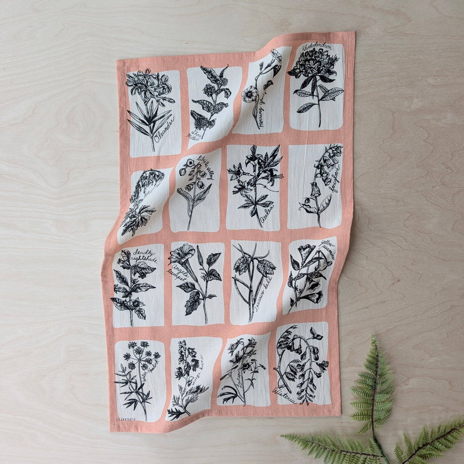 Tea towel | fatal florals - poisonous flower pink cotton flour sack kitchen dish cloth