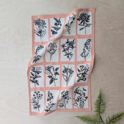 Tea towel | fatal florals - poisonous flower pink cotton flour sack kitchen dish cloth