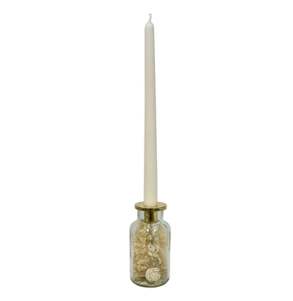 White Blossoms Botanical Taper Candle Holder: Stout Shape