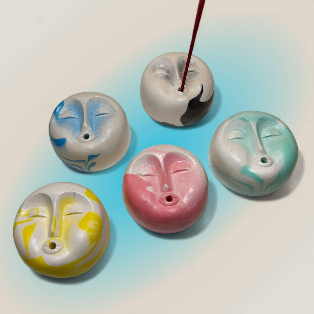 Maximalist Colorful Mini Moon Face Incense Holder Home Decor