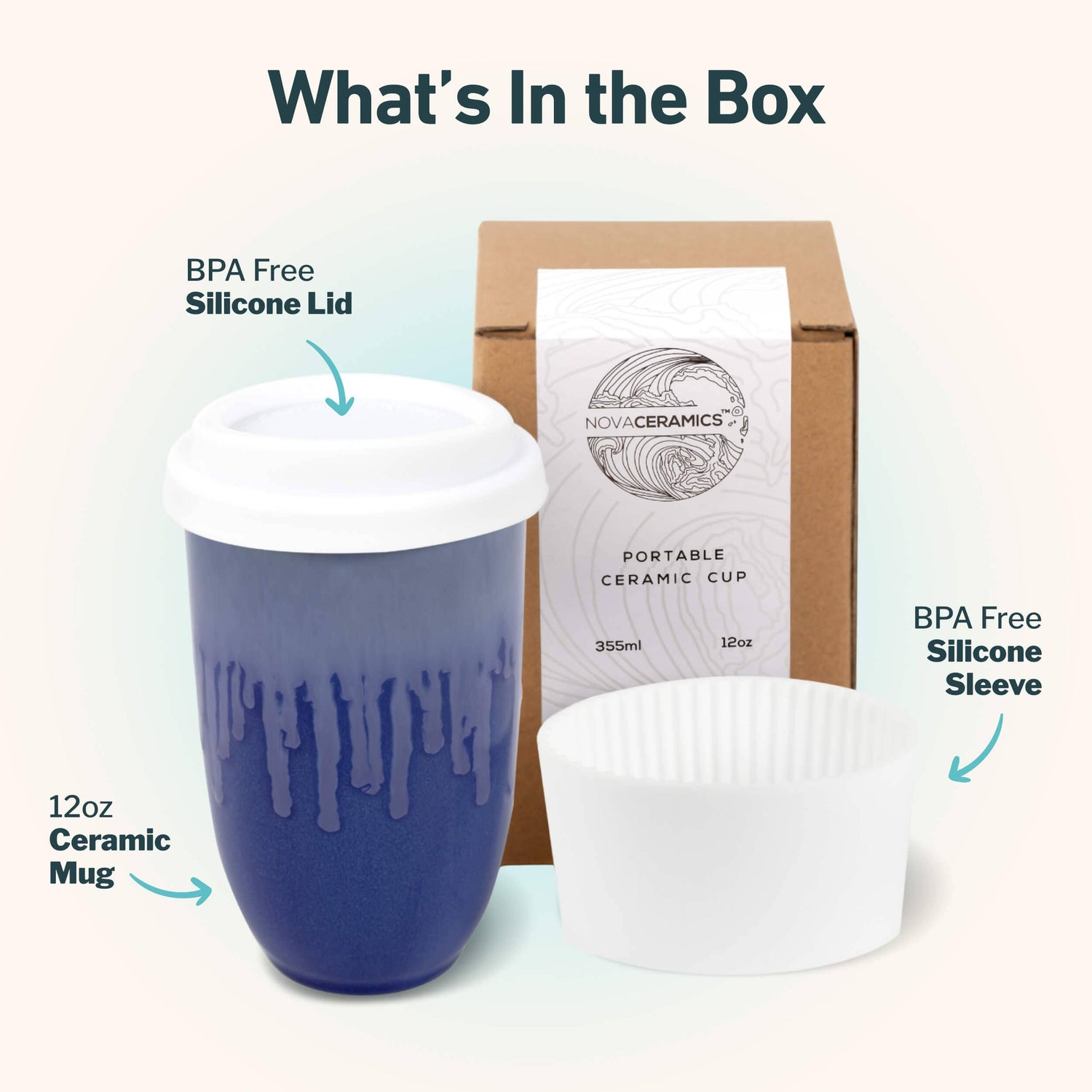 Neptune Ceramic Travel Mug – 12oz with Lid &amp; Sleeve