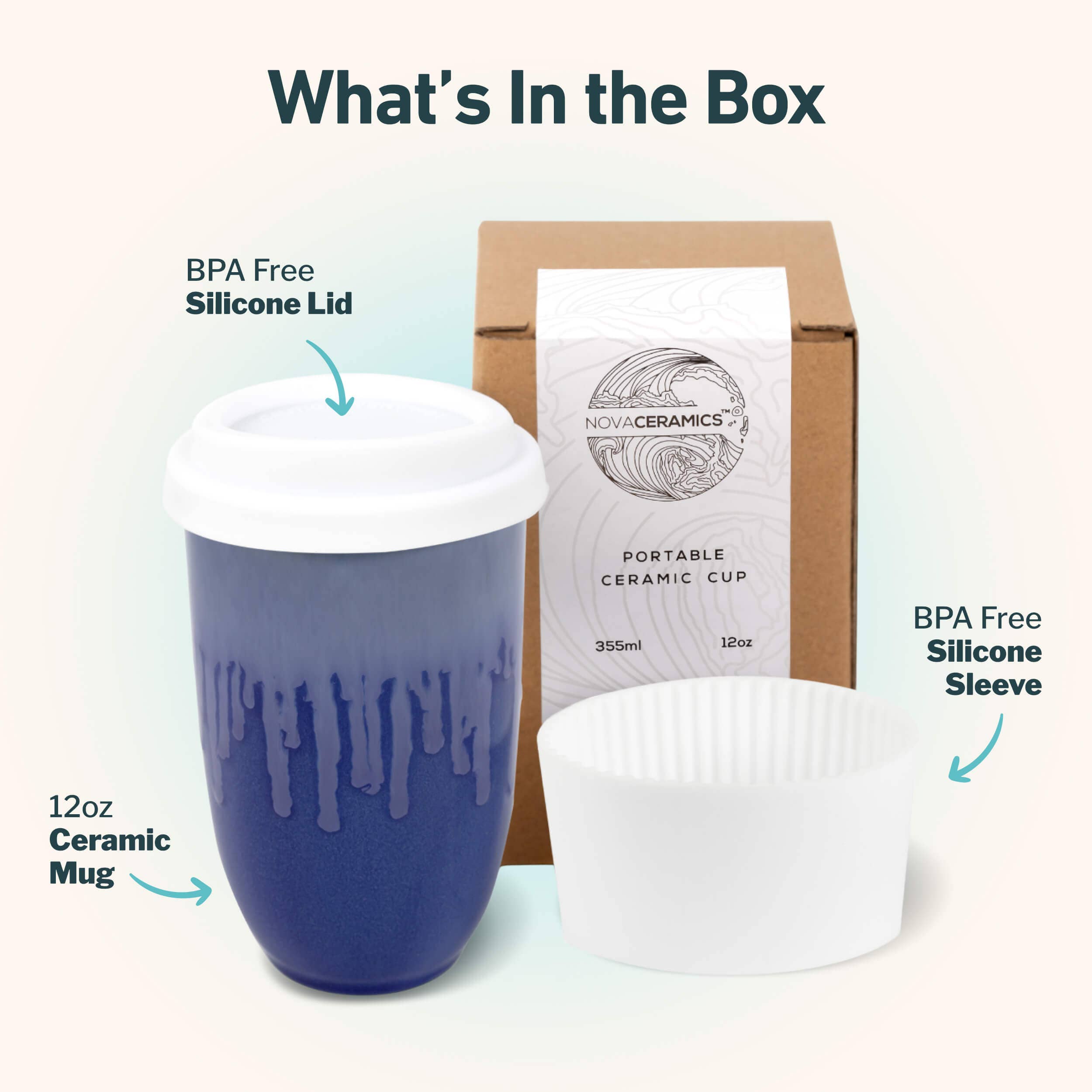 Neptune Ceramic Travel Mug – 12oz with Lid &amp; Sleeve