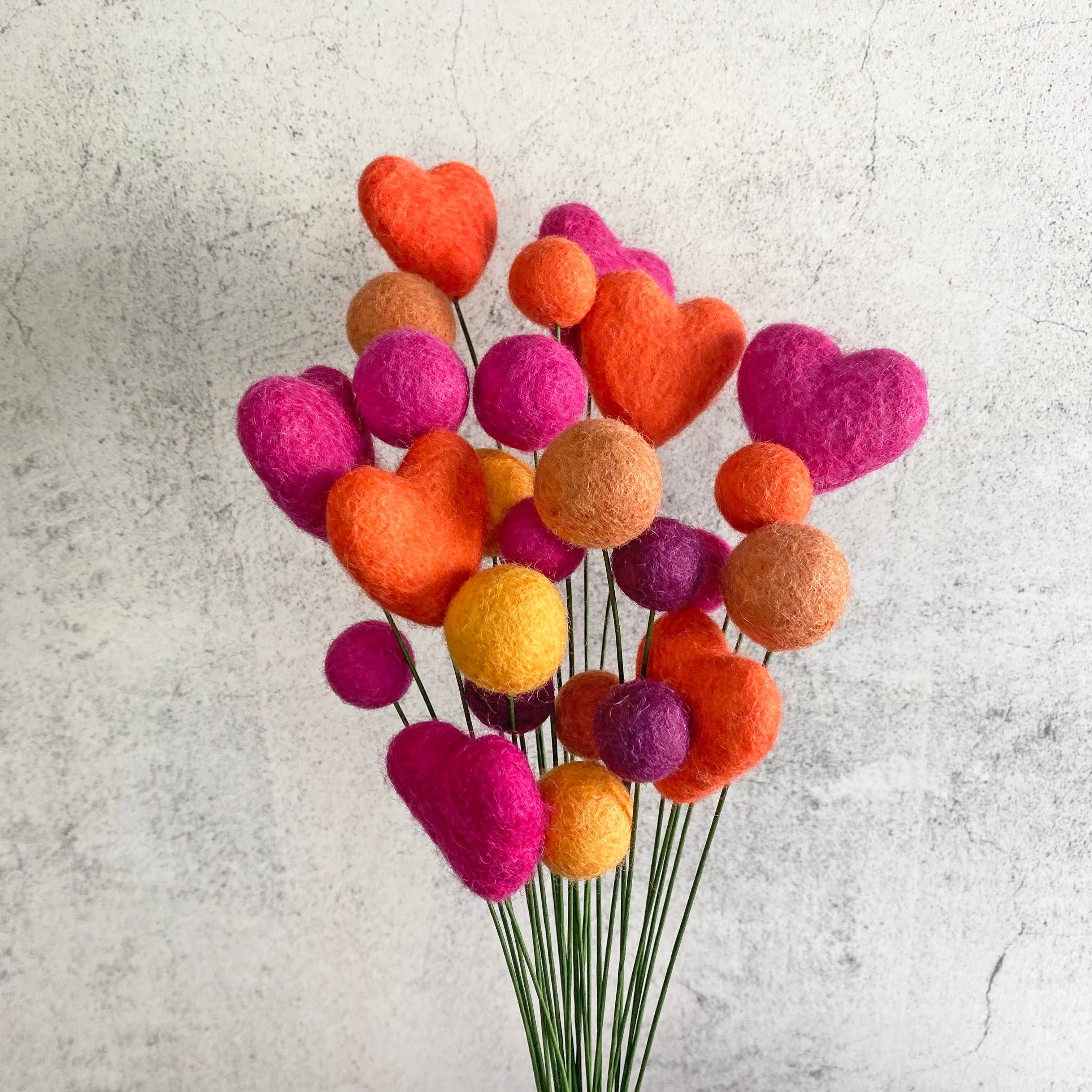 Set of 6 Felt Heart Ball Bouquet Tulip Fields