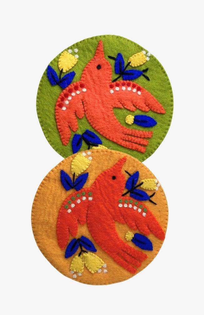 Colorful Hand Crafted Bird &amp; Flower Design Felt Trivet