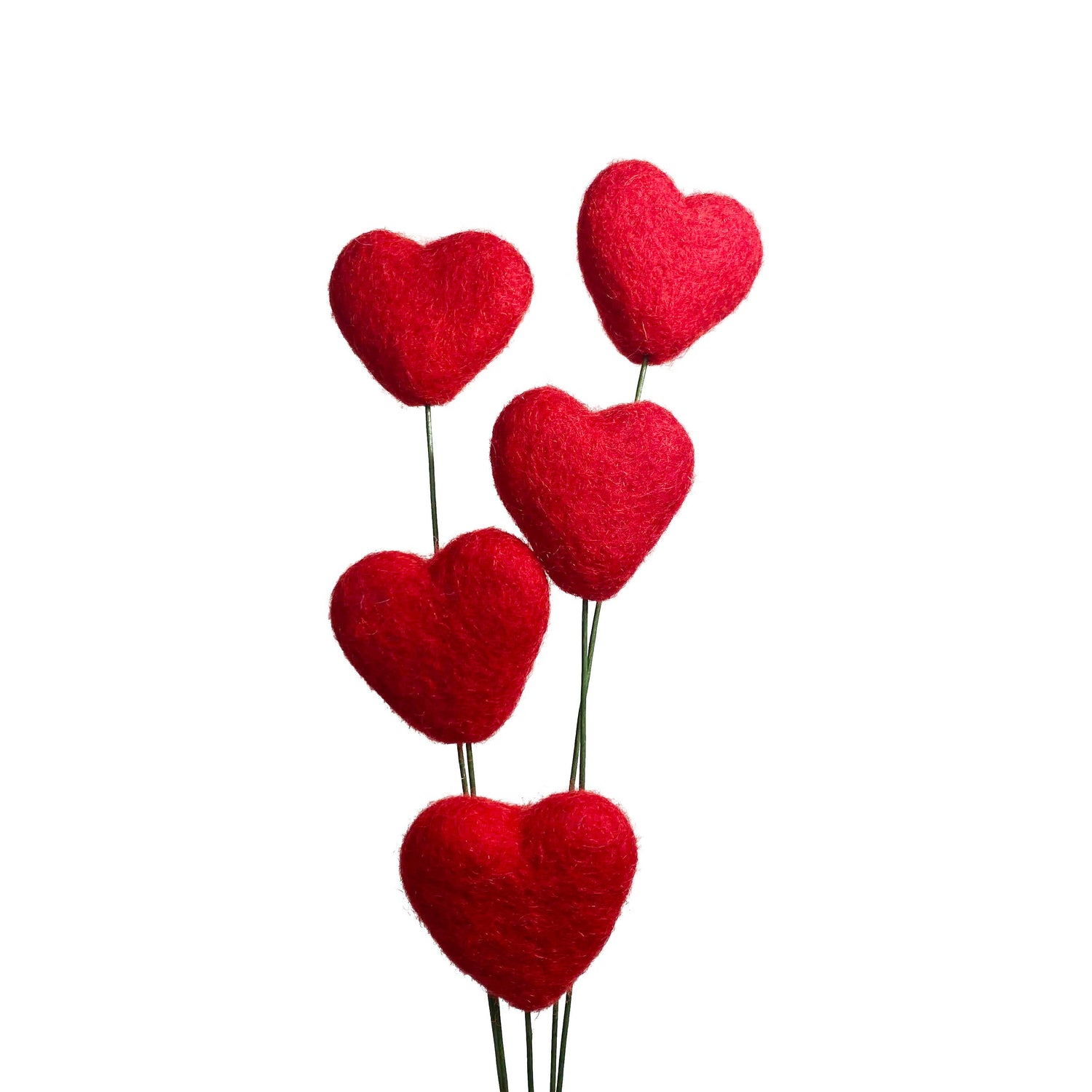 Felt Heart Stem Singles Red Hot